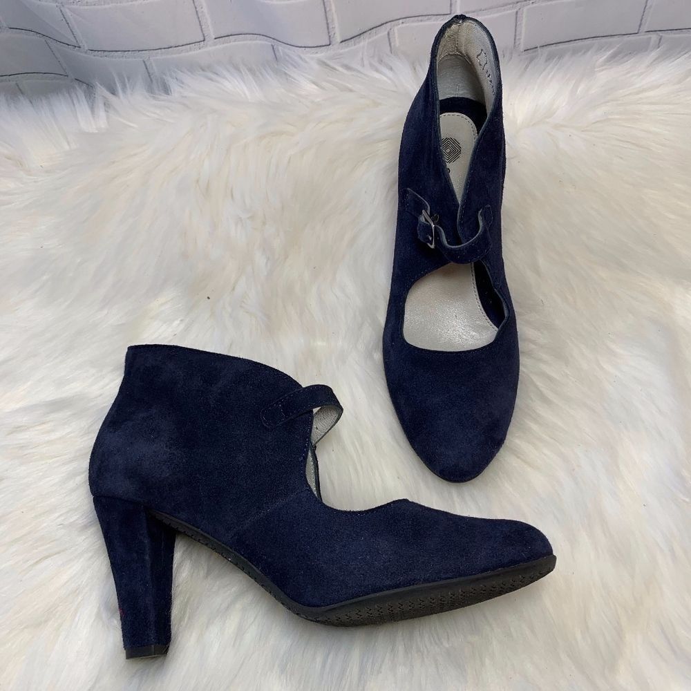 Eric Michael Blue‎ Suede Buckle Heels Sz 37/6.5